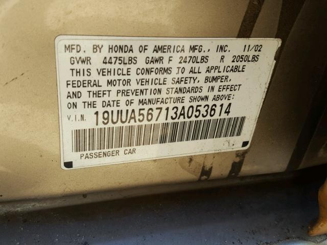 19UUA56713A053614 - 2003 ACURA 3.2TL CREAM photo 10