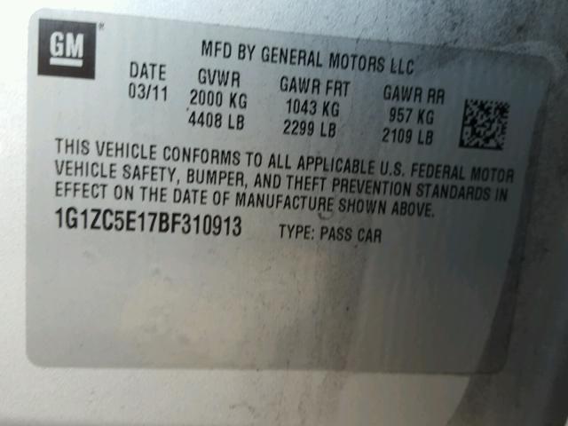 1G1ZC5E17BF310913 - 2011 CHEVROLET MALIBU 1LT 银色 照片 10