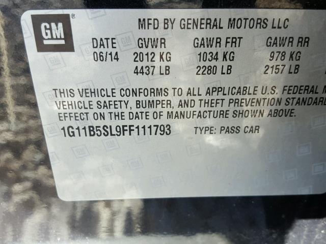 1G11B5SL9FF111793 - 2015 CHEVROLET MALIBU LS შავი ფოტო 10