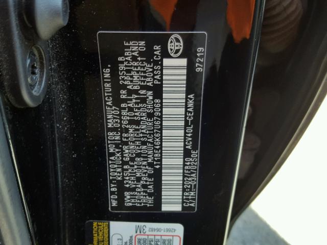 4T1BE46K67U679068 - 2007 TOYOTA CAMRY NEW BLACK photo 10