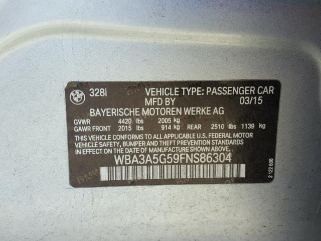 WBA3A5G59FNS86304 - 2015 BMW 328 I SILVER photo 10