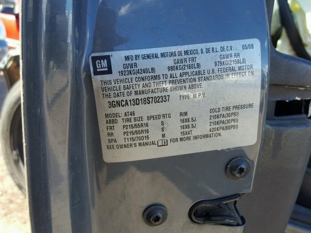 3GNCA13D18S702337 - 2008 CHEVROLET HHR LS GRAY photo 10