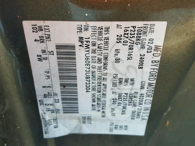 1FMYU60E73UB73304 - 2003 FORD EXPLORER S 绿色 照片 10