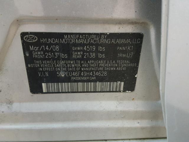 5NPEU46F49H434628 - 2009 HYUNDAI SONATA SE SILVER photo 10