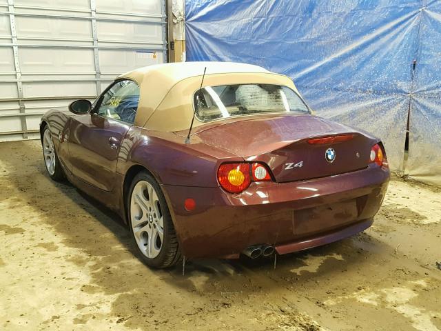 4USBT53443LU04413 - 2003 BMW Z4 3.0 BURGUNDY photo 3