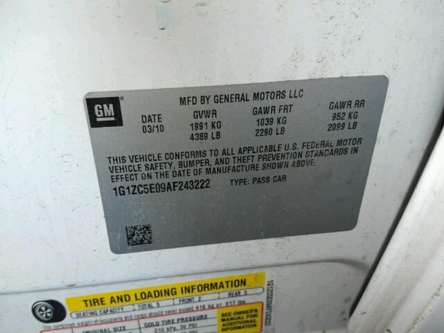 1G1ZC5E09AF243222 - 2010 CHEVROLET MALIBU 1LT 白色 照片 10