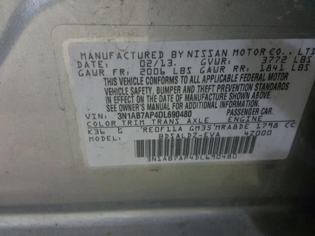 3N1AB7AP4DL690480 - 2013 NISSAN SENTRA S GRAY photo 10