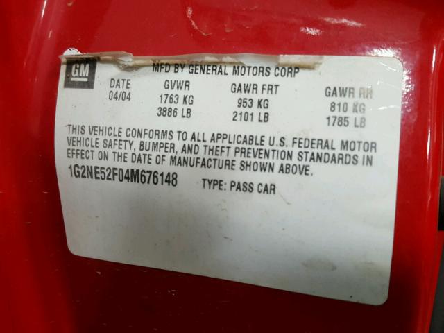 1G2NE52F04M676148 - 2004 PONTIAC GRAND AM S Qırmızı foto 10