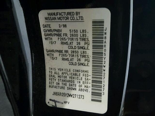 JN8AR05Y2WW271273 - 1998 NISSAN PATHFINDER BLACK photo 10