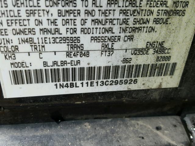 1N4BL11E13C295926 - 2003 NISSAN ALTIMA SE BLACK photo 10