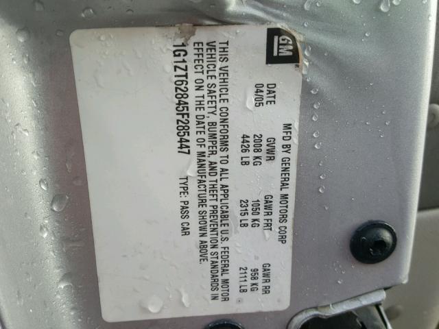 1G1ZT62845F285447 - 2005 CHEVROLET MALIBU MAX GRAY photo 10