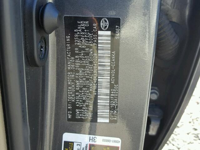 4T1BE46KX9U845028 - 2009 TOYOTA CAMRY BASE GRAY photo 10