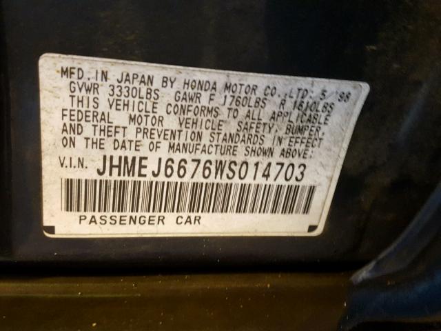 JHMEJ6676WS014703 - 1998 HONDA CIVIC LX GREEN photo 10