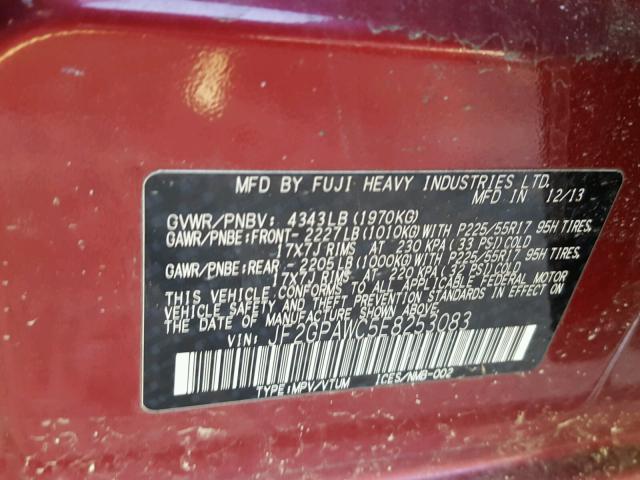 JF2GPAWC5E8253083 - 2014 SUBARU XV CROSSTR MAROON photo 10