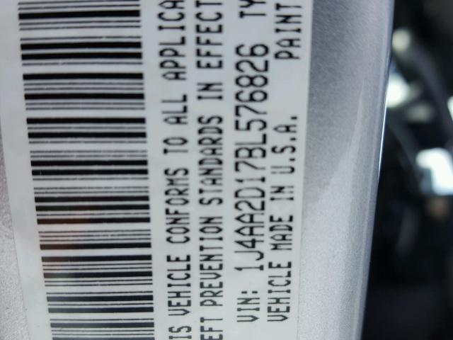 1J4AA2D17BL576826 - 2011 JEEP WRANGLER S SILVER photo 10