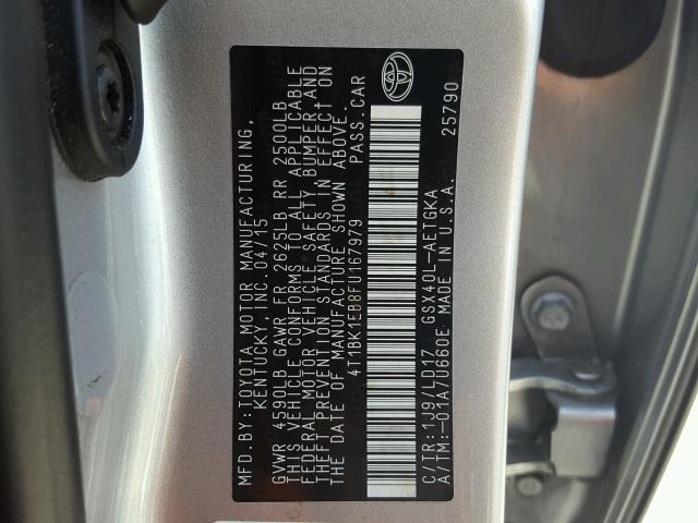 4T1BK1EB8FU167979 - 2015 TOYOTA AVALON XLE SILVER photo 10