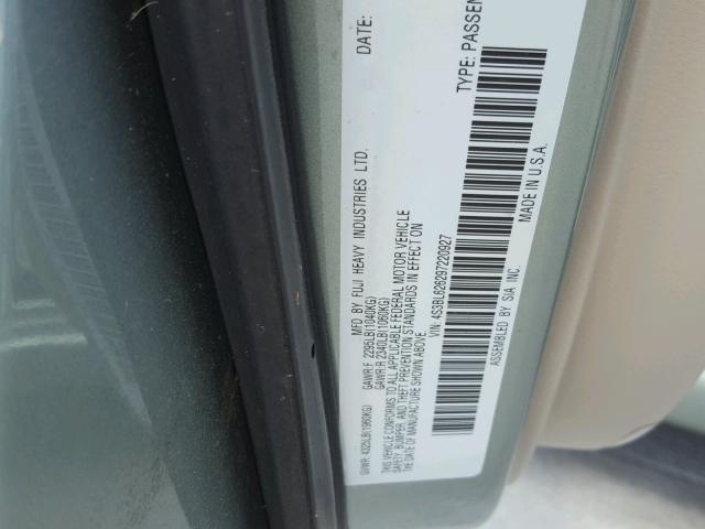 4S3BL626297220927 - 2009 SUBARU LEGACY 2.5 GREEN photo 10