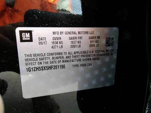 1G1ZH5SX5HF281186 - 2017 CHEVROLET MALIBU PRE 黑色 照片 10