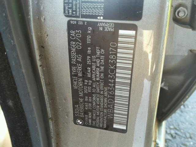 WBADT63443CK38170 - 2003 BMW 530 I AUTO GRAY photo 10