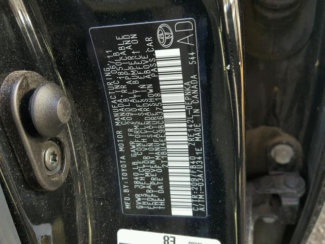 2T1BU4EE9BC637518 - 2011 TOYOTA COROLLA BA BLACK photo 10