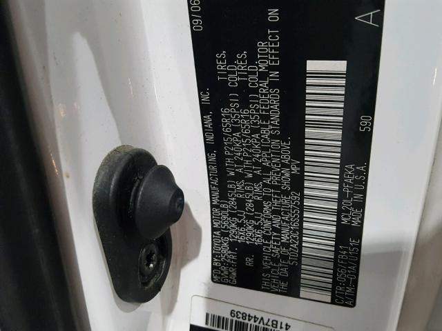 5TDZA23C16S557592 - 2006 TOYOTA SIENNA CE WHITE photo 10