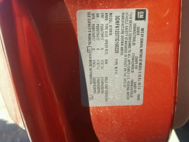 3GNFK12377G196226 - 2007 CHEVROLET AVALANCHE ORANGE photo 10