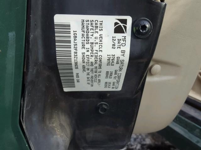 1G8AJ52F83Z130635 - 2003 SATURN ION LEVEL GREEN photo 10