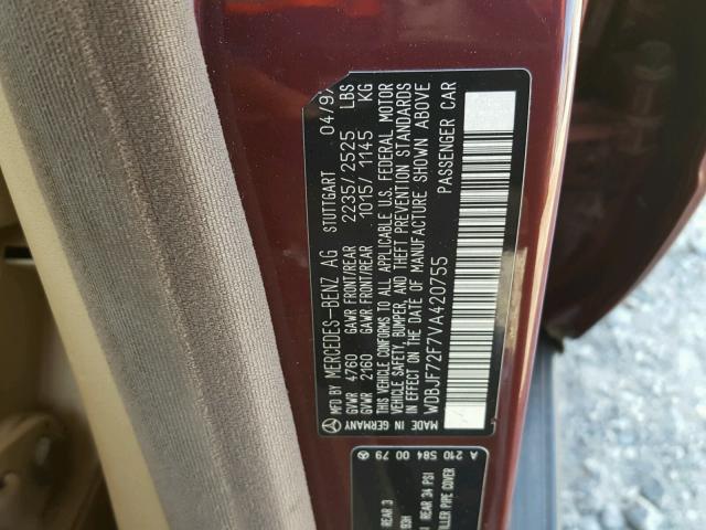 WDBJF72F7VA420755 - 1997 MERCEDES-BENZ E 420 MAROON photo 10