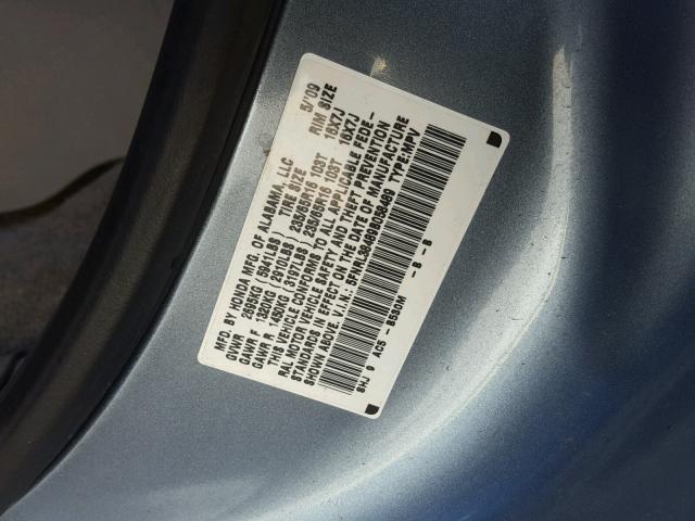 5FNRL38489B058489 - 2009 HONDA ODYSSEY EX BLUE photo 10