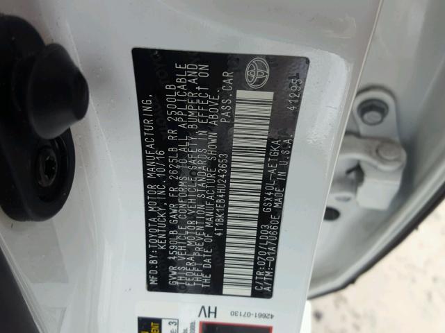 4T1BK1EB4HU243653 - 2017 TOYOTA AVALON XLE WHITE photo 10