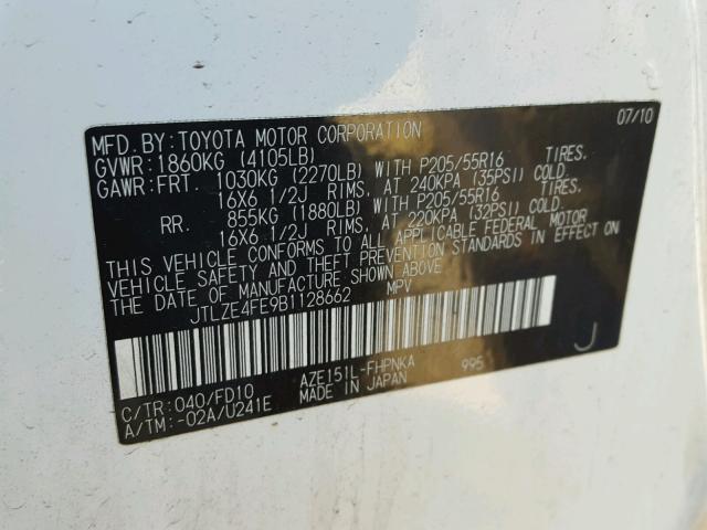 JTLZE4FE9B1128662 - 2011 TOYOTA SCION XB თეთრი ფოტო 10