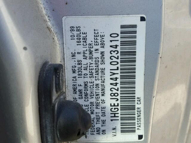 1HGEJ8244YL023410 - 2000 HONDA CIVIC EX ბეჟი ფოტო 10