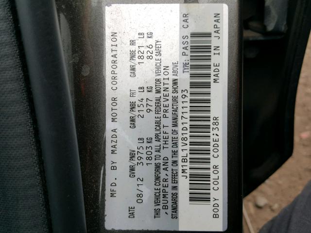 JM1BL1V81D1711193 - 2013 MAZDA 3 I GRAY photo 10