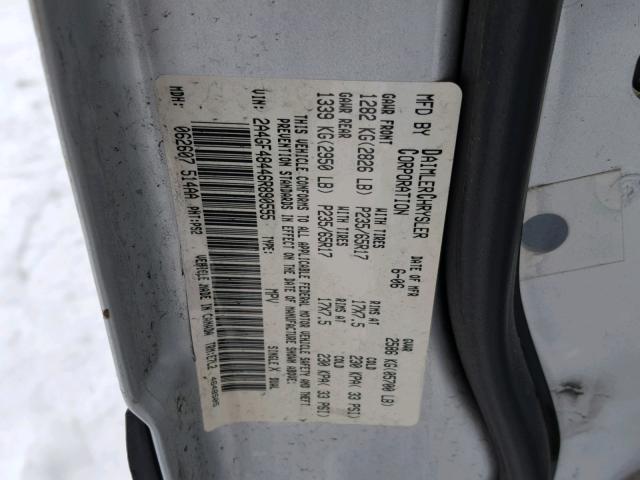 2A4GF48446R890555 - 2006 CHRYSLER PACIFICA SILVER photo 10