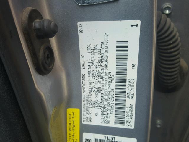 5TFEM5F17CX043110 - 2012 TOYOTA TUNDRA CRE SILVER photo 10