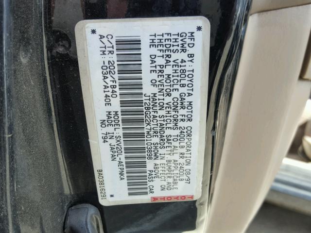 JT2BG22K7W0103898 - 1998 TOYOTA CAMRY CE BLACK photo 10