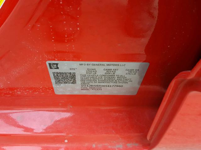 1G1JB5SHXH4177960 - 2017 CHEVROLET SONIC LS 红色 照片 10