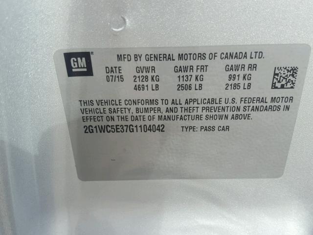 2G1WC5E37G1104042 - 2016 CHEVROLET IMPALA LIM GRAY photo 10