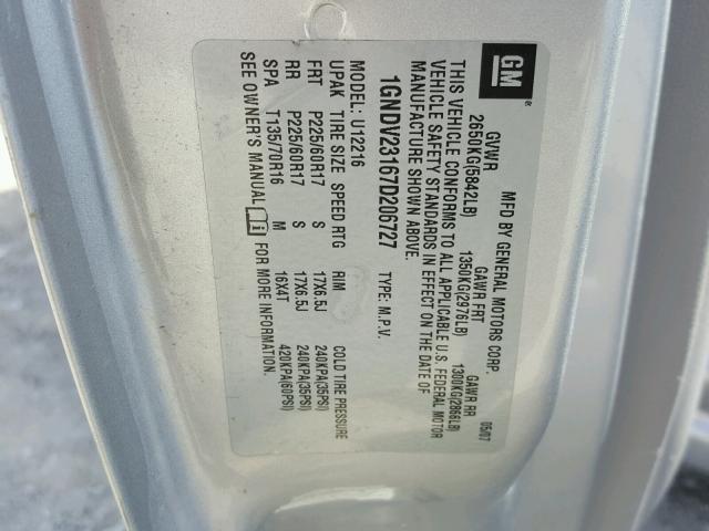 1GNDV23167D206727 - 2007 CHEVROLET UPLANDER L CHARCOAL photo 10