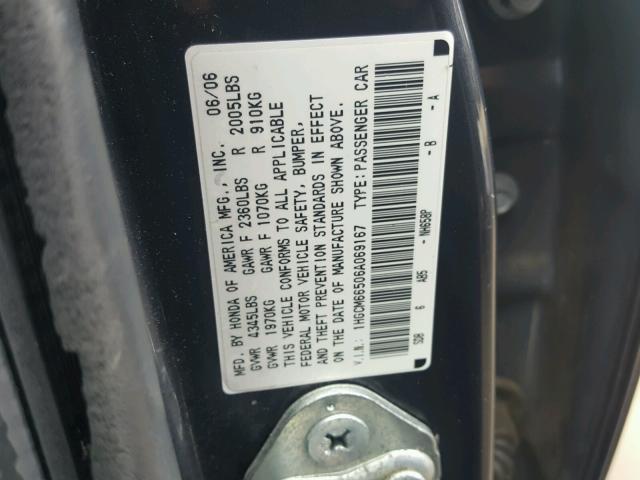 1HGCM66506A069167 - 2006 HONDA ACCORD EX GRAY photo 10