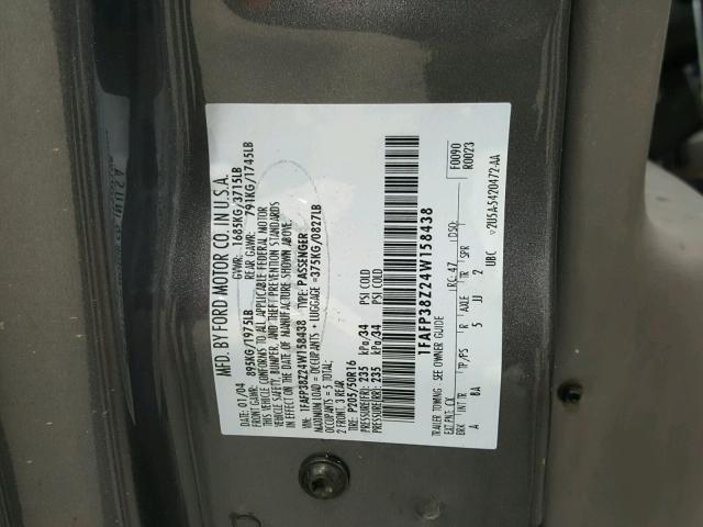 1FAFP38Z24W158438 - 2004 FORD FOCUS ZTS GRAY photo 10