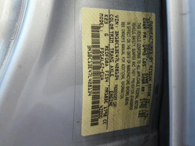 3N1BC13E47L428134 - 2007 NISSAN VERSA S SILVER photo 10