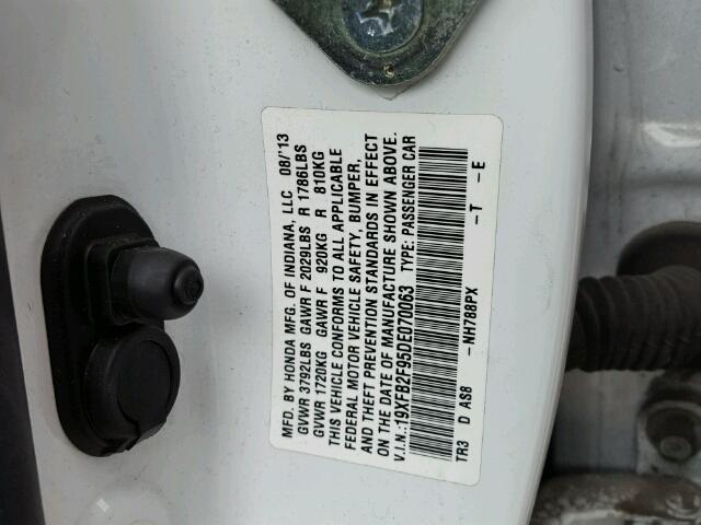 19XFB2F95DE070063 - 2013 HONDA CIVIC EXL WHITE photo 10
