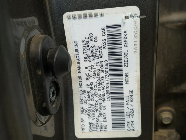 1NXBR32E77Z801063 - 2007 TOYOTA COROLLA CE GRAY photo 10