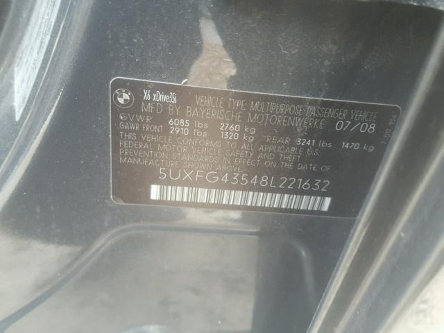 5UXFG43548L221632 - 2008 BMW X6 XDRIVE3 Yaşıl foto 10