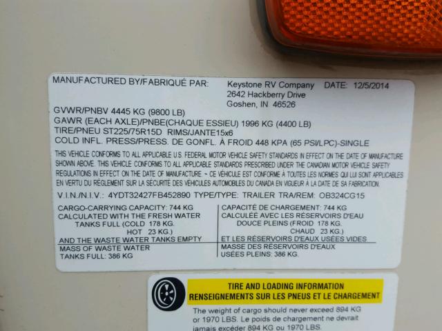 4YDT32427FB452890 - 2016 KEYSTONE OUTBACK BROWN photo 10