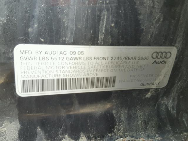 WAUKG74F66N071515 - 2006 AUDI A6 AVANT Q BLACK photo 10