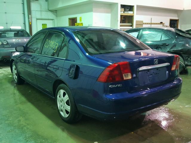 1HGES25721L045167 - 2001 HONDA CIVIC EX BLUE photo 3