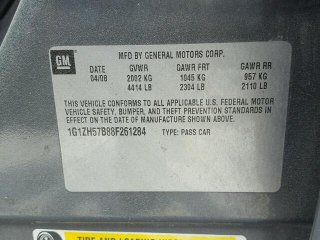 1G1ZH57B88F261284 - 2008 CHEVROLET MALIBU 1LT 灰色 照片 10