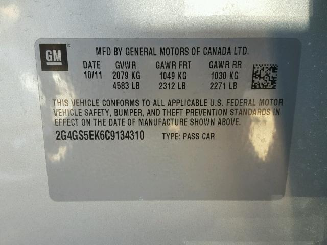 2G4GS5EK6C9134310 - 2012 BUICK REGAL PREM SILVER photo 10